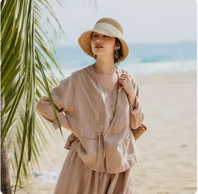 绽放/299朵 旅行女装高端砂洗亚麻度假旅游穿搭短外套 商品图3