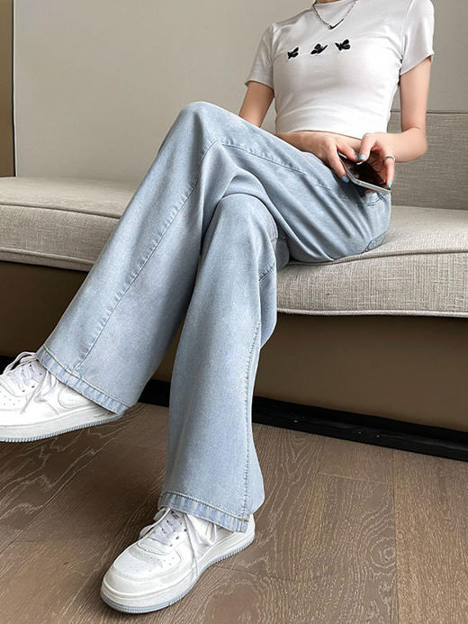 天丝牛仔裤女2024年新款夏季薄款高腰垂感直筒宽松窄版冰丝阔腿裤 商品图0