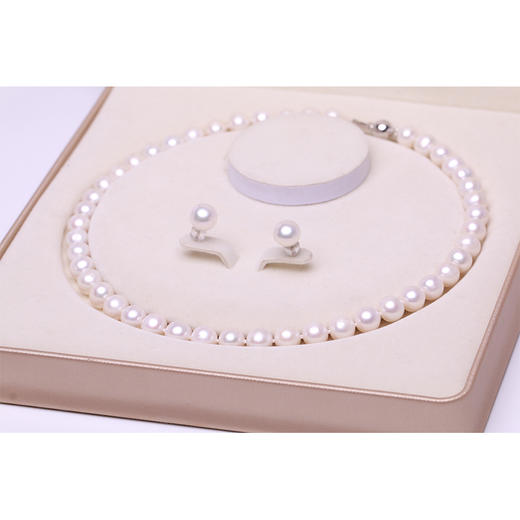 淡水珍珠套装8.5-9.5mm白耳钉+项链 105592 商品图1