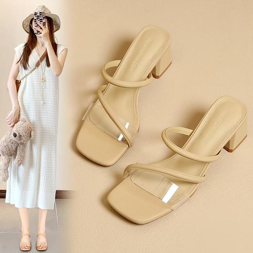 ZHR则则休闲高级唯美凉鞋女2024新款透明一字带粗跟凉拖简洁优雅 商品图2