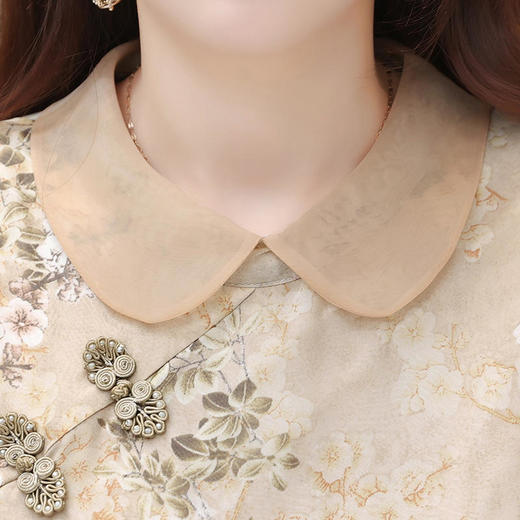 QYM-23X8961中式国风娃娃领短袖印花中长裙 商品图3