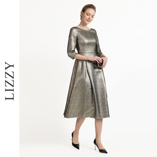 LIZZY优雅高端气质名媛风轻奢收腰大摆宴会晚礼服连衣裙8066 商品图2