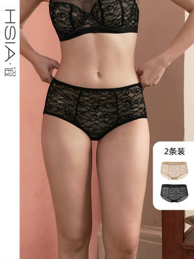 HSIA遐大码高腰裤全蕾丝纯棉裆无痕包臀结婚新年本命年红色内裤女