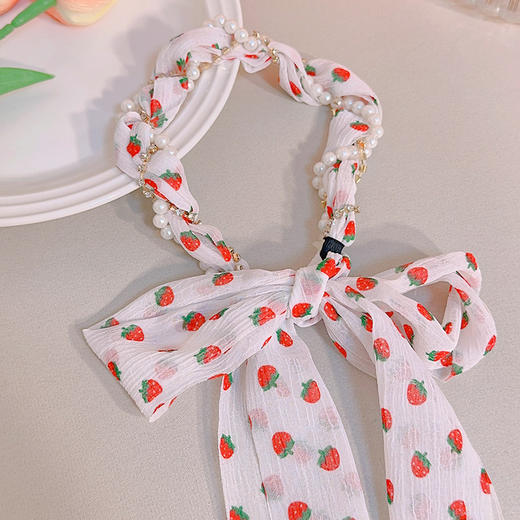 韩版ins风碎花发带珍珠水钻缠绕编发发箍蝴蝶结水果编发丝带发带 商品图5