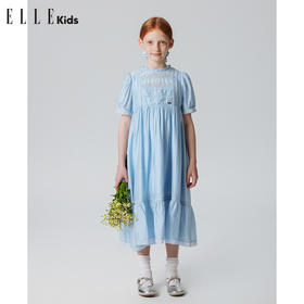 ELLEkids童装 法式复古重工中长款短袖连衣裙