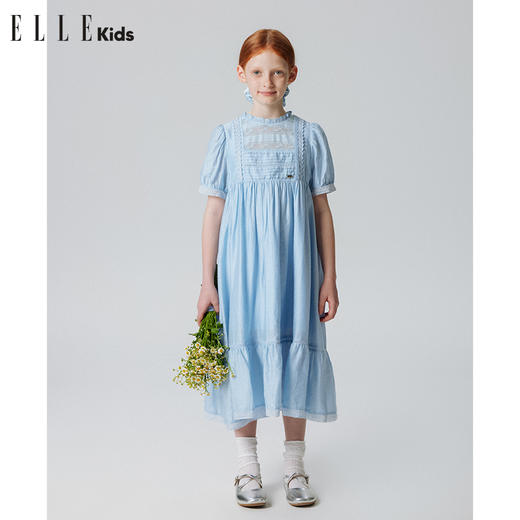 ELLEkids童装 法式复古重工中长款短袖连衣裙 商品图0