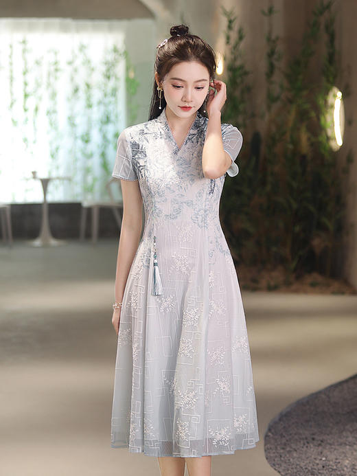 【绿荫】改良绣花开领长袖，日常新中式旗袍连衣裙XGT-Q2210-1 商品图0