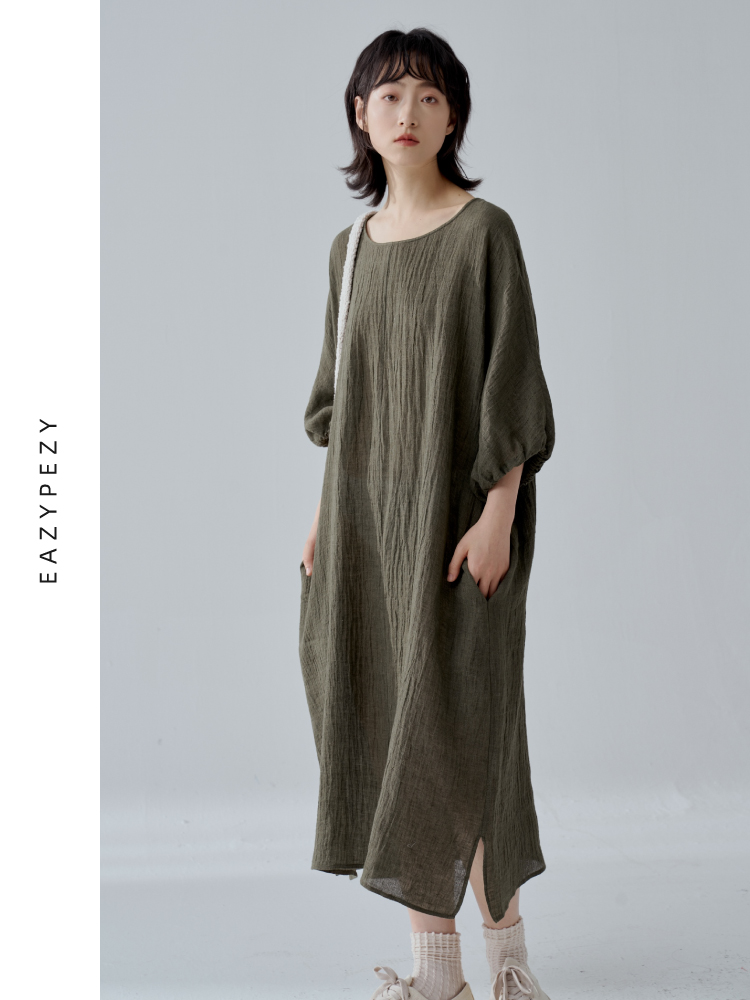 南法假日进口亚麻廓形连衣裙