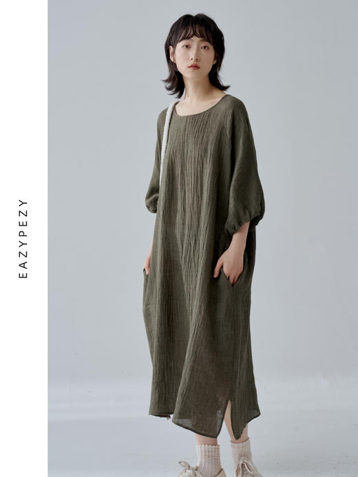 南法假日进口亚麻廓形连衣裙 商品图0