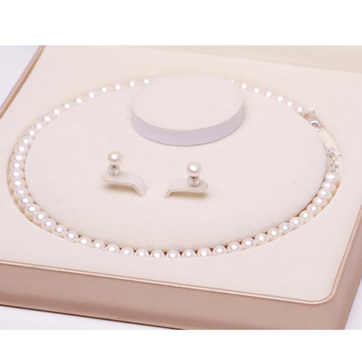 淡水珍珠套装 6.5-7.5mm白 耳钉+项链 108422 商品图2