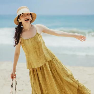 绽放/301朵 套装吊带旅行女装高端砂洗亚麻度假旅游穿搭 商品图3