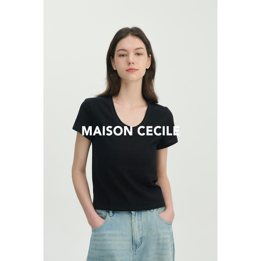 MAISON CECILE经典三色/亲肤桑蚕丝羊毛棉制合身U领T恤 商品图2