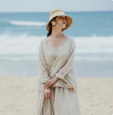 绽放/299朵 旅行女装高端砂洗亚麻度假旅游穿搭短外套 商品图1