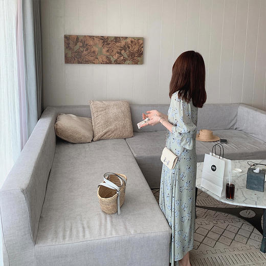 金蘑菇菇【只此青绿 山水印花系列】2版本长短款/清丽碎花连衣裙 商品图6