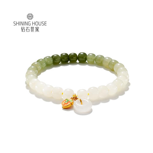 【定价黄金】【限时8折】【现货】钻石世家 足金和田玉水晶手串 芙蓉石/白水晶/和田玉 3D硬金黄金手链手串 商品图5