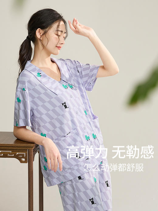 康妮雅女式短袖长裤开襟套装 商品图2