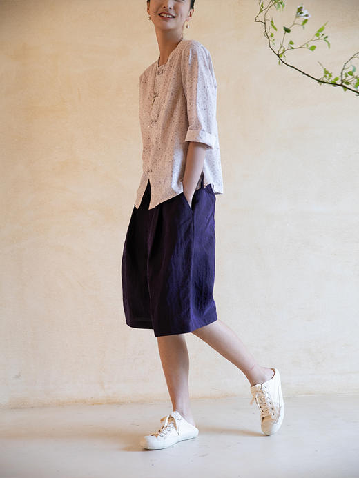 牧衣游原创 黑梅紫香云纱短裤女新款清凉舒爽休闲百搭五分裤 红叶 商品图2