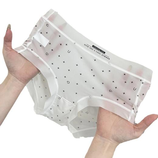 7A抗菌印花冰丝无痕内裤 超薄女中腰蚕丝抑菌裆部少女速干面膜三角裤2034# 商品图4