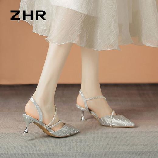 ZHR则则法式气质高跟鞋2024新款尖头单凉鞋百搭名媛女鞋包头凉鞋 商品图9