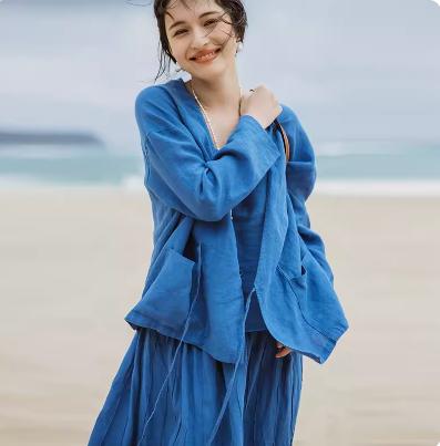 绽放/299朵 旅行女装高端砂洗亚麻度假旅游穿搭短外套 商品图2