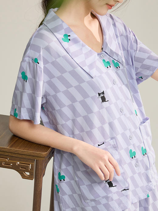 康妮雅女式短袖长裤开襟套装 商品图4