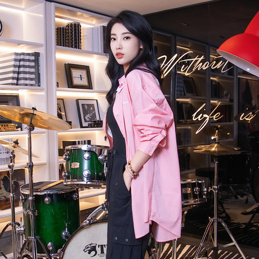 YKYB黄子韬粉白撞色衬衫街头运动衬衣设计感小众外穿上衣情侣男女 商品图1