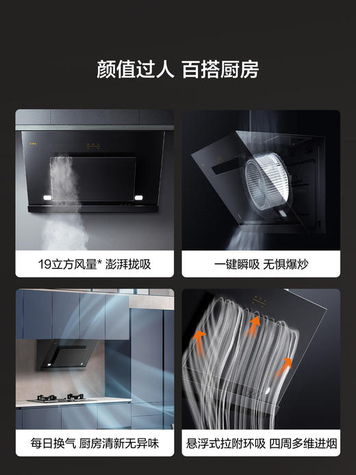 方太JCD8A一键瞬吸19m³风量侧吸式油烟机 800mm小户型换装家用侧吸油烟机 大吸力排抽大吸油机官方正品 商品图2