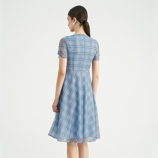 司歌v领格子短袖显瘦连衣裙弹力气质A891096X 商品图3