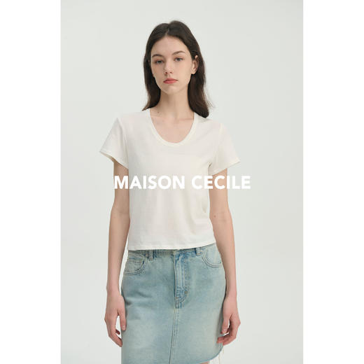 MAISON CECILE经典三色/亲肤桑蚕丝羊毛棉制合身U领T恤 商品图4
