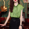 新中式绿色印花衬衫，盘扣别致小衫KQL-310H1546 商品缩略图0