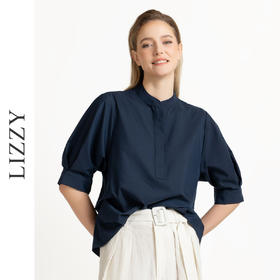 LIZZY简约通勤小立领前短后长式开叉显瘦衬衫气质休闲上衣8047