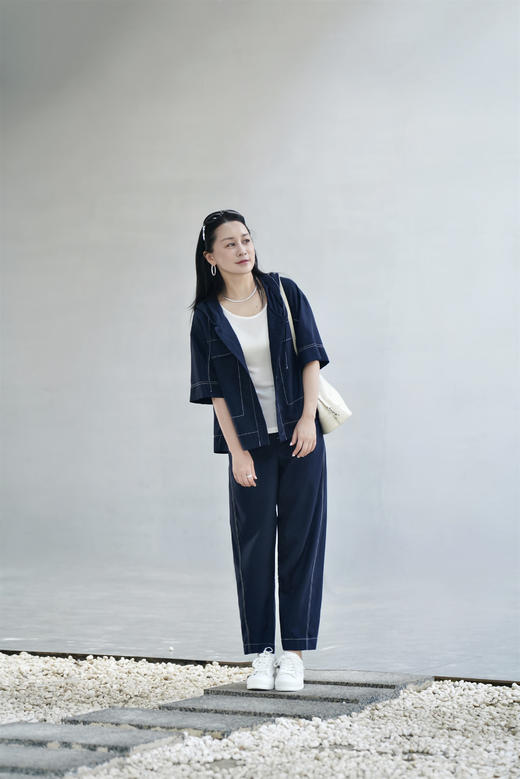 热销现货 安诺9【5.4%莱赛尔4.6%亚麻】撞色明线连帽外套LXWG2044 商品图9