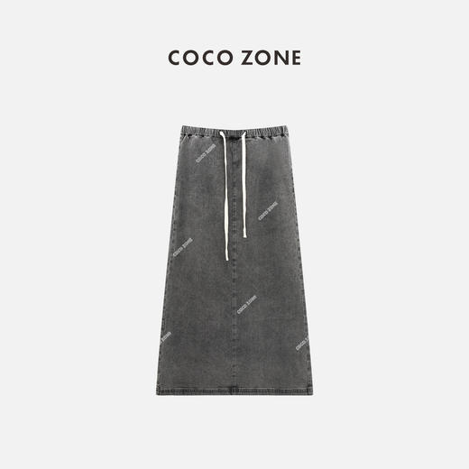COCO ZONE"格雷系半裙"夏季松紧腰系带半身裙时尚显瘦A字牛仔中长裙CC1B1135 商品图0