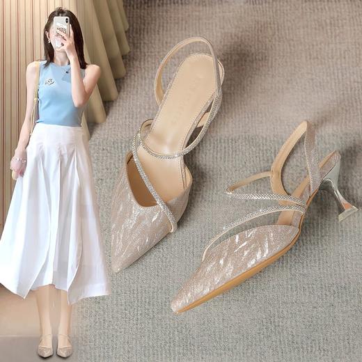 ZHR则则法式气质高跟鞋2024新款尖头单凉鞋百搭名媛女鞋包头凉鞋 商品图1