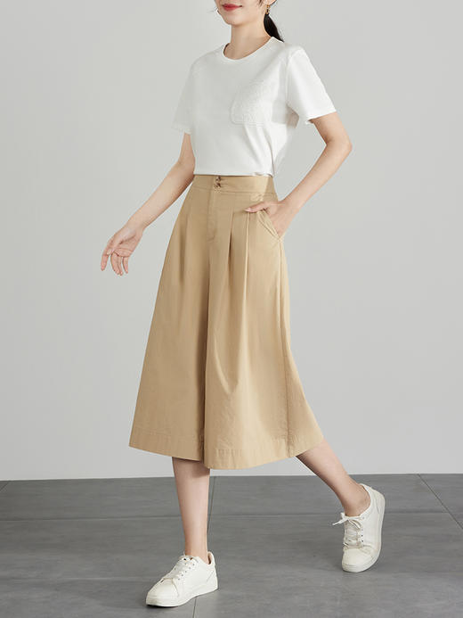 【五折购】熙世界通勤七分裙裤夏季新款百搭宽松垂感高腰休闲阔腿裤山本裤 商品图4