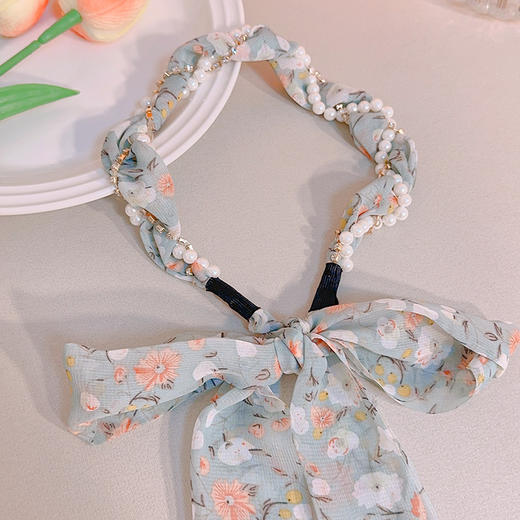 韩版ins风碎花发带珍珠水钻缠绕编发发箍蝴蝶结水果编发丝带发带 商品图11