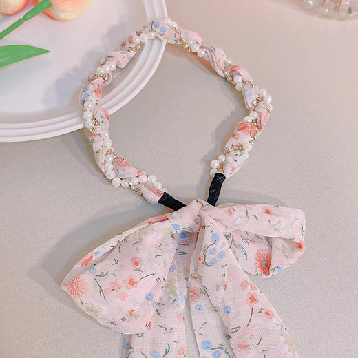 韩版ins风碎花发带珍珠水钻缠绕编发发箍蝴蝶结水果编发丝带发带 商品图9