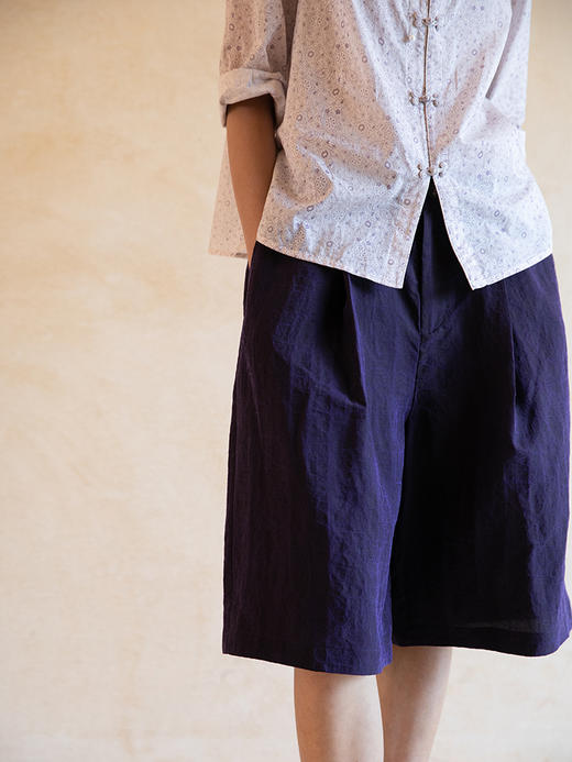 牧衣游原创 黑梅紫香云纱短裤女新款清凉舒爽休闲百搭五分裤 红叶 商品图0