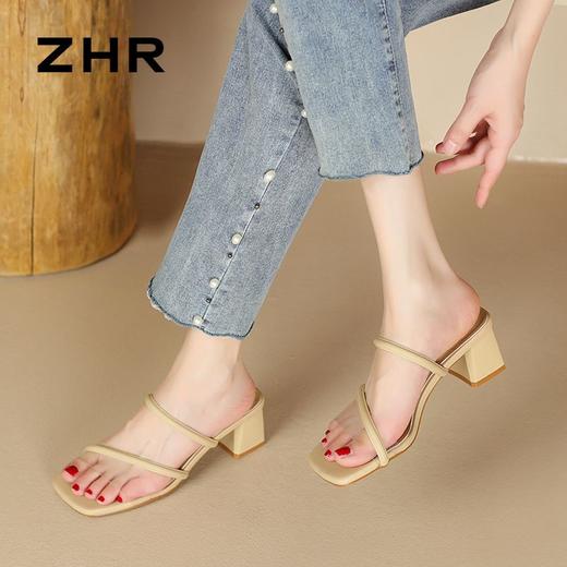 ZHR则则休闲高级唯美凉鞋女2024新款透明一字带粗跟凉拖简洁优雅 商品图8
