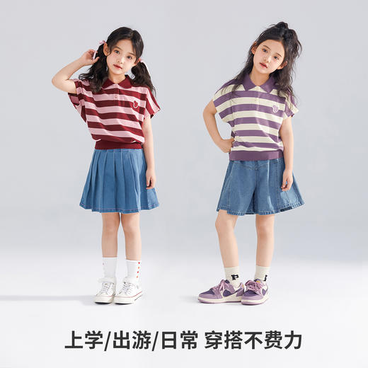 【120-165】【可可鸭】女童polo衫短袖条纹T恤翻领衫 商品图4