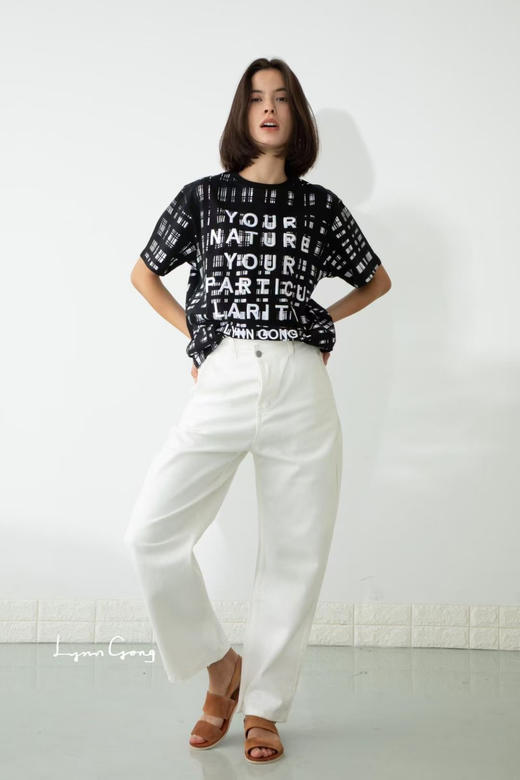 高腰斜门襟牛仔裤 商品图1