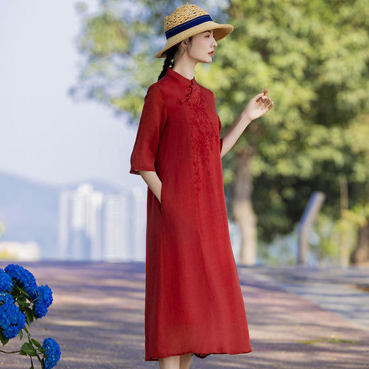 新中式棉麻女装苎麻连衣裙复古改良旗袍 商品图3