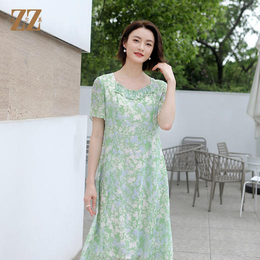 佐尔美甜美碎花100%桑蚕丝连衣裙E32LS99 商品图1