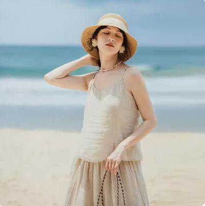绽放/301朵 套装吊带旅行女装高端砂洗亚麻度假旅游穿搭 商品图2