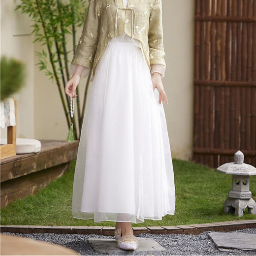 飘逸仙女欧根纱时尚提花，新中式白色高腰半身裙YFN6032 商品图2