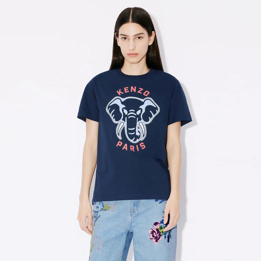 KENZO 高田贤三 女士大象徽标印花棉质圆领短袖T恤 蓝色 FE52 TS114 4SO 77 商品图1