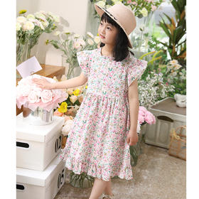 【夏季新款儿童田园印花连衣裙 特价活动，买一送一】女童中大童棉质碎花小飞袖连衣裙100%