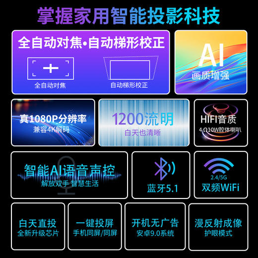 创维智能投影仪 高清画质家用便捷大屏体验 4K音质影院感受 支持遥控器语音操作 赠100寸幕布 商品图3