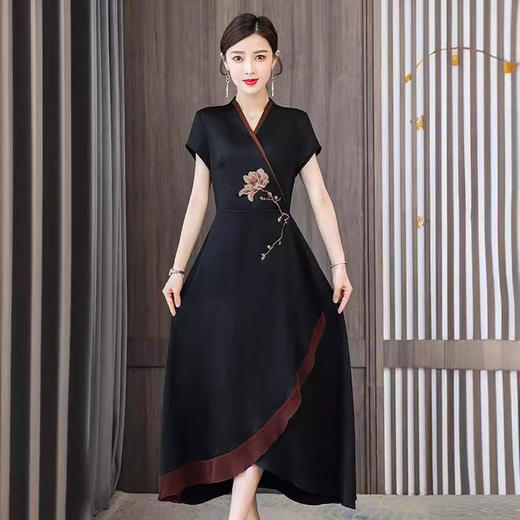 复古中国风气质短袖桑蚕丝民族风连衣裙 商品图3