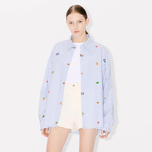 KENZO 高田贤三 女士水果贴纸印花棉质长袖衬衫 条纹 FE52 CH247 9A1 64 商品图1